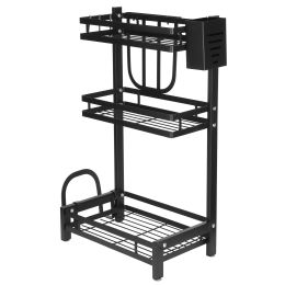 Black Paint Seasoning Rack Adjustable Stainless Steel Kitchen Shelf Spice Rack for Kitchen