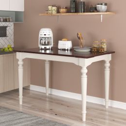 Wood Retro Classical Dining Table, Cherry Top+White Legs