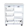 Free shipping Kitchen & Dining Room Cart 2-Drawer 3-Basket 3-Shelf Storage Rack with Rolling Wheels White YJ