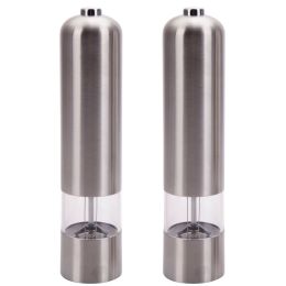 Pepper Mill, 2Pcs Stainless Steel Salt and Pepper Grinder Electric Automatic Seasoning Spice Salt Mill Kitchen Tool Silver