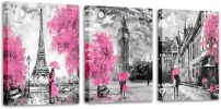 Black and White Wall Art Girls Pink Paris Theme Canvas Prints Eiffel Tower Wall Paintings London Big Ben Pictures for  Wall Decor