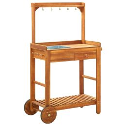 Garden Kitchen Trolley 36.2"x17.1"x55.7" Solid Acacia Wood