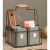 Galvanized Metal Four Tin Storage Organizer with Movable Wooden Handle,Gray