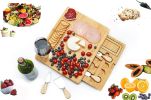 Bamboo Cheese Board set 14.17"*11"*0.8", Charcuterie Platter and Serving Meat Board Including 4 Stainless Steel Knife, Cheese Tray for Cracker, Briea