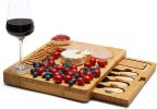 Bamboo Cheese Board set 14.17"*11"*0.8", Charcuterie Platter and Serving Meat Board Including 4 Stainless Steel Knife, Cheese Tray for Cracker, Briea