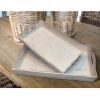 Distressed Wooden Finish Serving Trays With Handles, White, Set Of 2