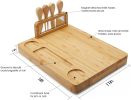 Bamboo Cheese Board set 14.17"*11"*0.8", Charcuterie Platter and Serving Meat Board Including 4 Stainless Steel Knife, Cheese Tray for Cracker, Briea
