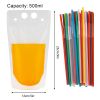 50PCS Drink Pouches Plastic Stand-Up Juice Bag Hand-Held Smoothie Bag w/ 50 Straws