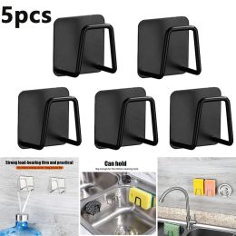 Sink Sponge Rack Drain Storage Shelf Stainless Steel Kitchen Wire Ball Rag Organizer Holder Kitchen storage rack (Ships From: China, Color: 5pcs black)
