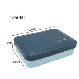 Large-capacity compartmental lunch box plastic lunch box 1250ML rectangular three-compartment sealed microwave bento box (Color: Blue)