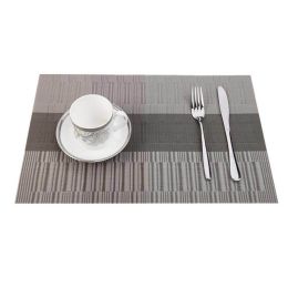 Set of 4 PVC Bamboo Plastic Placemats for Dining Table Runner Linens Place Mat in Kitchen Accessorie (Color: Gray)