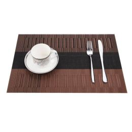 Set of 4 PVC Bamboo Plastic Placemats for Dining Table Runner Linens Place Mat in Kitchen Accessorie (Color: Coffee)