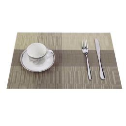 Set of 4 PVC Bamboo Plastic Placemats for Dining Table Runner Linens Place Mat in Kitchen Accessorie (Color: Gold)