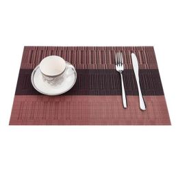 Set of 4 PVC Bamboo Plastic Placemats for Dining Table Runner Linens Place Mat in Kitchen Accessorie (Color: Burgundy)