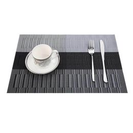 Set of 4 PVC Bamboo Plastic Placemats for Dining Table Runner Linens Place Mat in Kitchen Accessorie (Color: Black)