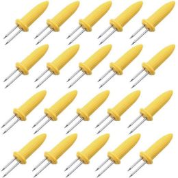 Corn on The Cob Holders, Stainless Steel Corn Holders Corn on The Grill Corn Seat(20PCS) (Color: yellow)