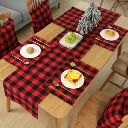 Christmas Decoration Plaid Fabric Placemat Tablecloth (Color: Red)