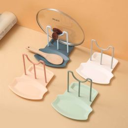 Kitchen Dish Pot Lid Storage Rack Countertop Punch-Free Spoons Holder Bracket (Color: green)