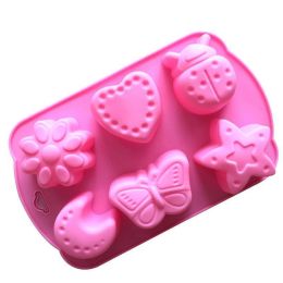 Kitchen DIY Silicone 6 Hole Cake Mold Chocolate Mould Cake Mould Baking Tool Pudding Jelly Mold (Color: Pink)