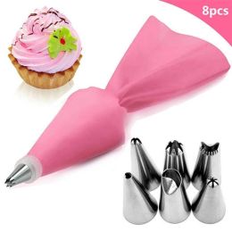 8Pcs/Set Silicone Pastry Bag Tips (Color: Pink)