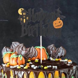 Halloween Cake Toppers DIY Cupcake Topper Castle Ghost Witch Vampire Pumpkin Cake Flags Kids Birthday Wedding Party Baking Decor (size: A)