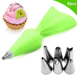 8Pcs/Set Silicone Pastry Bag Tips (Color: green)