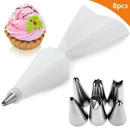 8Pcs/Set Silicone Pastry Bag Tips (Color: White)
