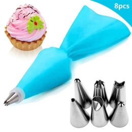 8Pcs/Set Silicone Pastry Bag Tips (Color: Sky Blue)