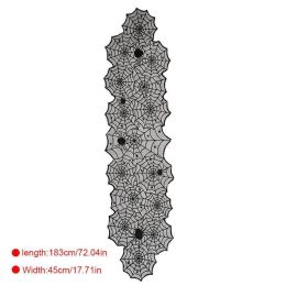 Halloween Black Lace Table Runner Round Spider Web Table Cover Bat Curtain Door Curtain Fireplace Scarf Lampshade Party Decorate (Color: Fluorescence Yellow)
