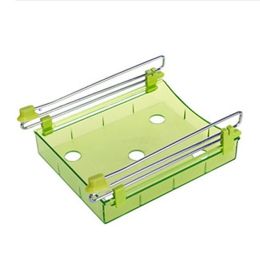 Refrigerator Pull out Bins - Hanging Retractable Fridge Shelf - Fridge Drawer - Storage Organizer Box (Color: green)