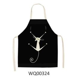 1pcs Kitchen Apron Cute Cat Printed Sleeveless Cotton Linen Aprons For Men Women Home Cleaning Tools (Color: WQ00324, size: 49x40cm)