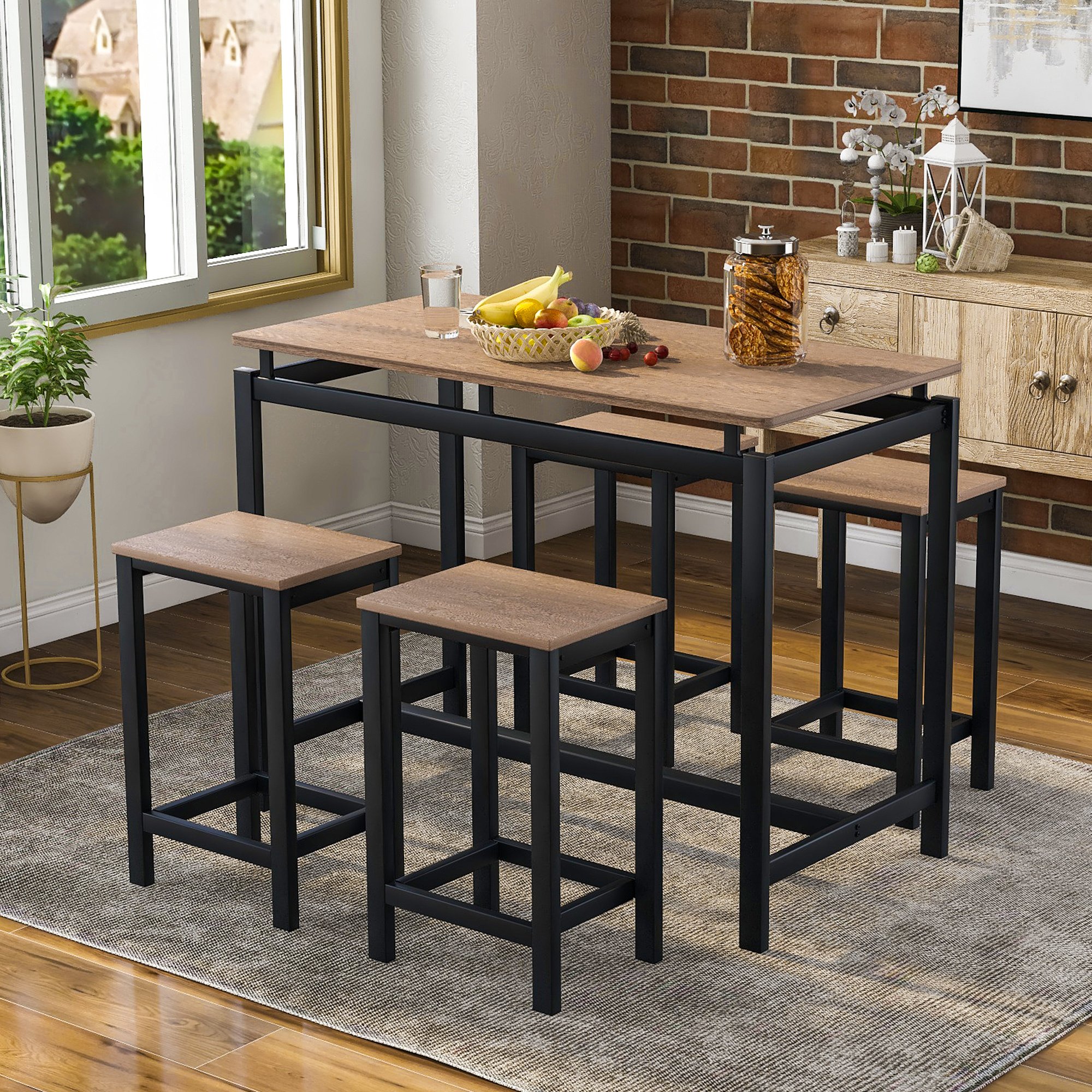 5-Piece Kitchen Counter Height Table Set, Industrial Dining Table with 4 Chairs 5-Piece Kitchen Counter Height Table Set, Industrial Dining Table with 4 Chairs