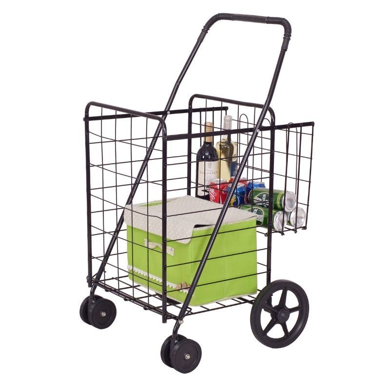 Jumbo Basket Folding Shopping Cart With Swiveling Wheels And Dual Storage Baskets Jumbo Basket Folding Shopping Cart With Swiveling Wheels And Dual Storage Baskets