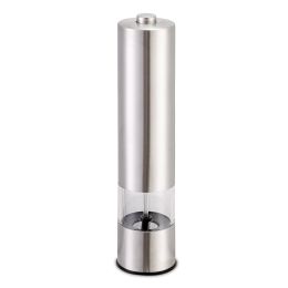 Electric Salt Pepper Grinder with Light Adjustable Coarseness Stainless Steel Salt Pepper Shaker (Color: Silver)