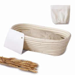 10-inch Oval Banneton Bread Proofing Baskets | With Scraper and Liner (Pack: Set of 1)