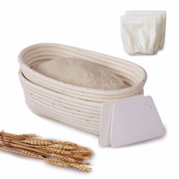 10-inch Oval Banneton Bread Proofing Baskets | With Scraper and Liner (Pack: Set of 2)