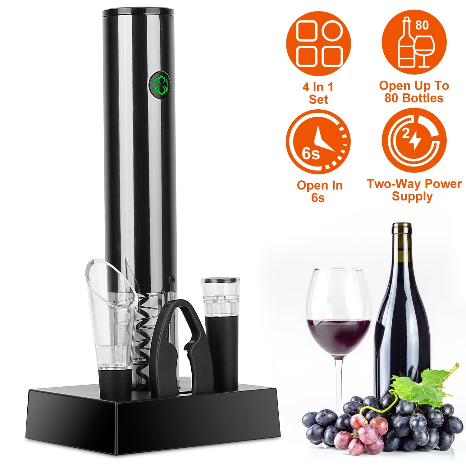 4 in 1 Electric Wine Opener Set Automatic Corkscrew Cordless Rechargeable Wine Opener 4 in 1 Electric Wine Opener Set Automatic Corkscrew Cordless Rechargeable Wine Opener