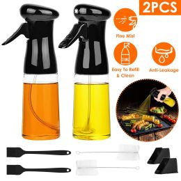 Olive Oil Sprayer 2Pcs 210ML 7.1OZ Reusable Oil Dispenser Mister (Color: Black)