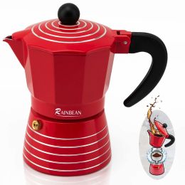 Stovetop Espresso Maker 3 Cup Moka Pot,Italian Cuban Greca Coffee Maker,Aluminum Durable and Easy to Use & Clean 6oz Red Amazon Banned (Color: Red)